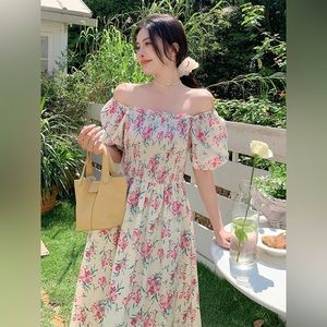 Maxi Dress Women Florals puff sleeve